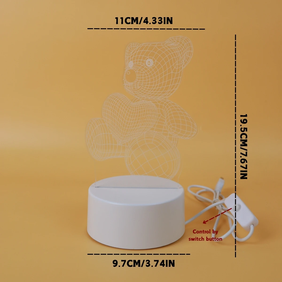 1pc 리틀 베어 3D 나이트 라이트 로맨틱 핑크 라이트, 가족과 친구를 위한 작은 선물, 홈 데코