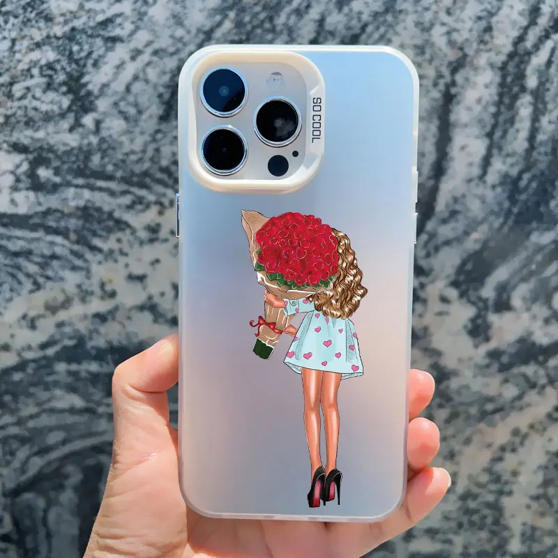 Mode schöne Mädchen Fall für iPhone 15 14 plus Pro Max 13 Mini Pro Max 12 Pro Max 11 stoß feste matte Laser Capa Rücken deckel – Detail 7