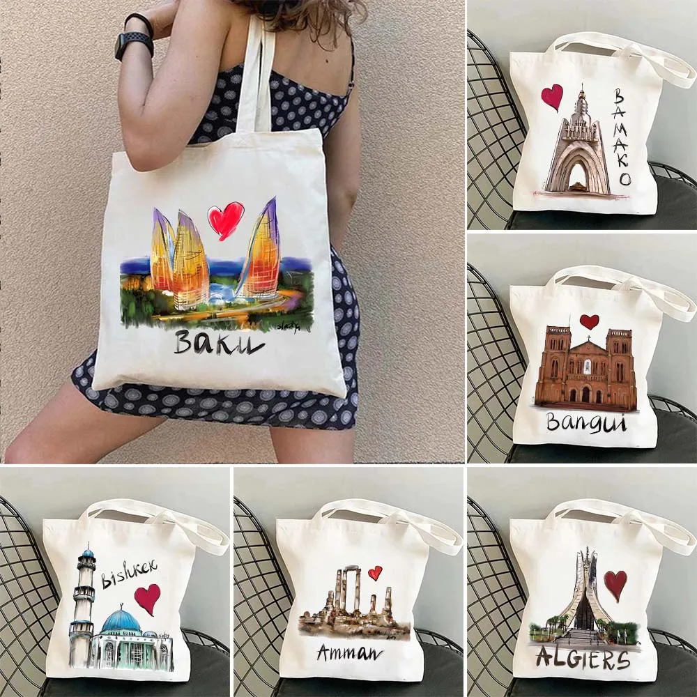 

Abidjan Abuja Accra Adelaide Algiers Amman Baku City Print Women's Shopper Totes Bags Girl Shoulder Cute Canvas Shopping Handbag