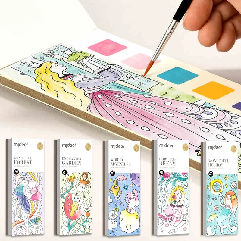 6 Color Travel Solid Watercolor Book Paint Set Watercolor Line Drawing Paint Coloring Book Brushes Kids Art Supplies 20 Sheets