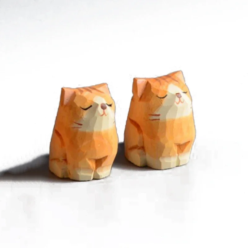 1pc Wooden small animal ornaments Pure handmade wooden carving handicrafts home decoration accessories Gift kitten ornaments room decor statues
