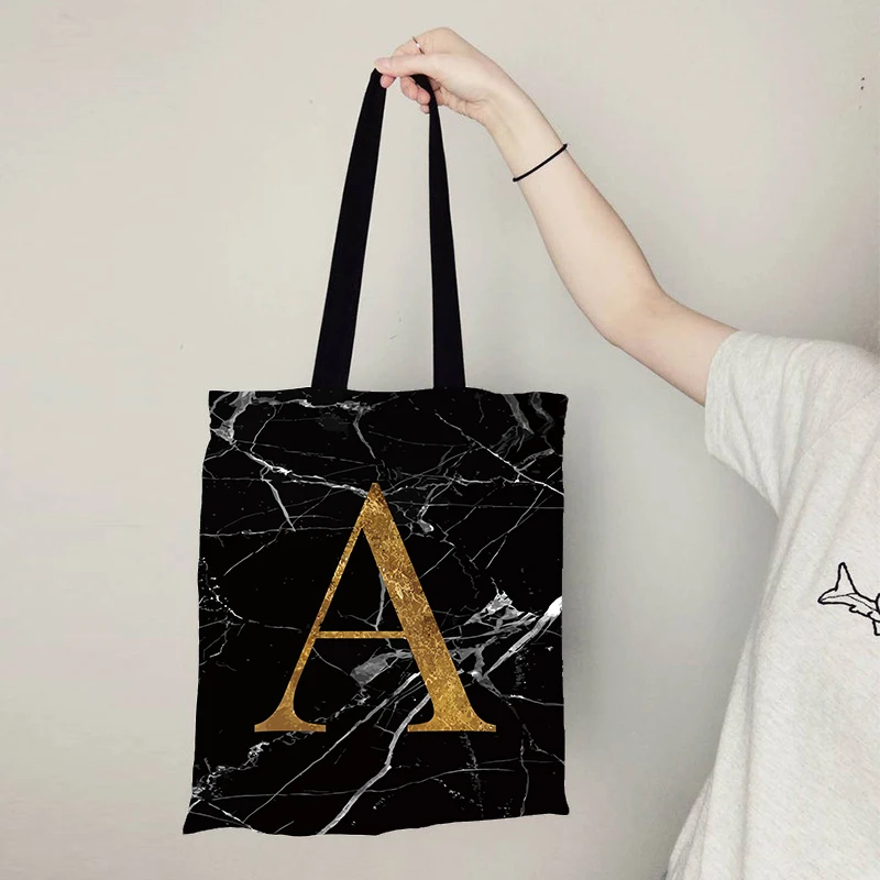 

Gold Letter Printed Canvas Bag Marble Tote Bag Reusable Shopping Bag Fashion Canvas Tote Reusable Shopping Bag Bridesmaid Bolsa