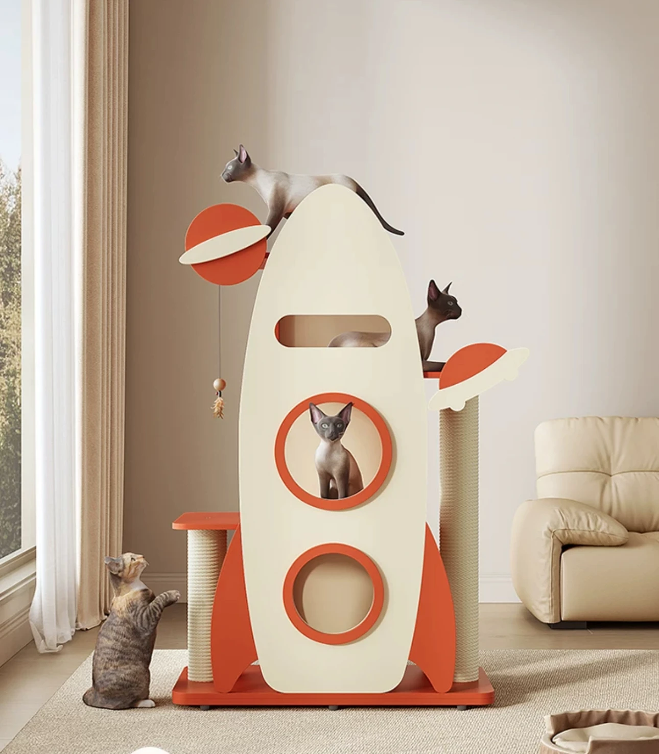 

Cat climbing frame, cat nest and cat tree integrated space capsule, cat frame, solid wood cat scratch board, multi-cat, big cat