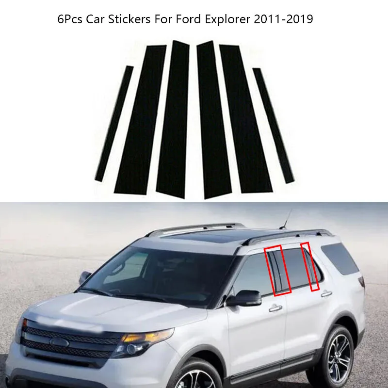 

6Pcs/Set Carbon Fiber Black Pillar Post Door Window Trim Cover Stickers For Ford Explorer 2011-2019 Exterior Car Accessories