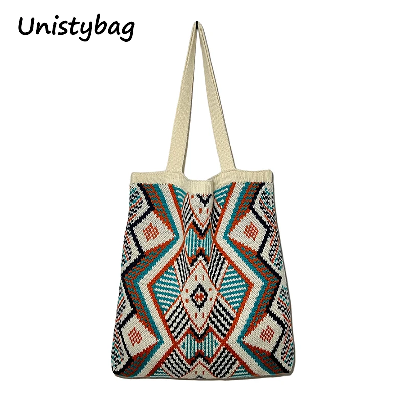 

Unistybag Shoulder Bag for Women Knitting Bohemian Tote Bags Boho Top-handle Bag Female Daily Handbag Ladies Shopper Bag