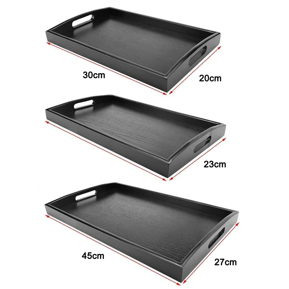 Wooden Pallet Serving Tray Large Black Wood Rectangle Food Tray Breakfast with Handles Kitchen Storage Tea Tray 6