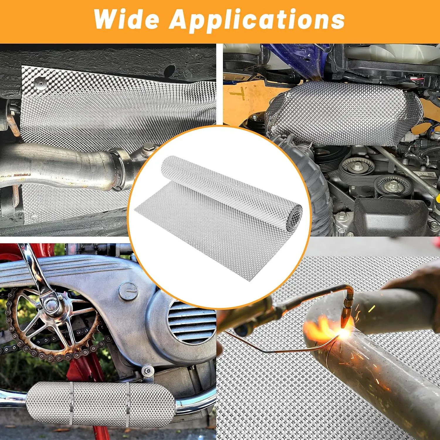 Scudo Termico Goffrato per Scarico Auto, Barriera Termica per Tubi di Scarico, Fascia Termica per Silenziatore Auto - immagine 6