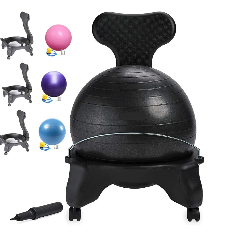Classic Yoga Ball Chair Balance Ball Chair with Back Support & 55CM Stability Exercise Guide for Home or Office Relax