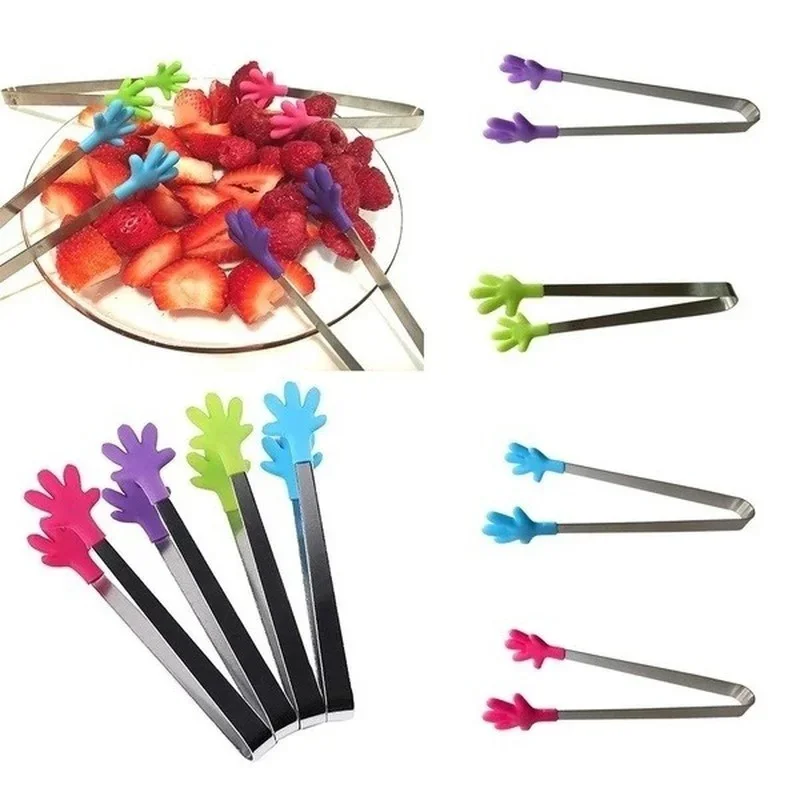 Creative Small Hand Silicone Clip Stainless Steel Food Clip Mini FoodClip Snack Dessert Sugar Cube Clip Hand Shaped IceCube Clip