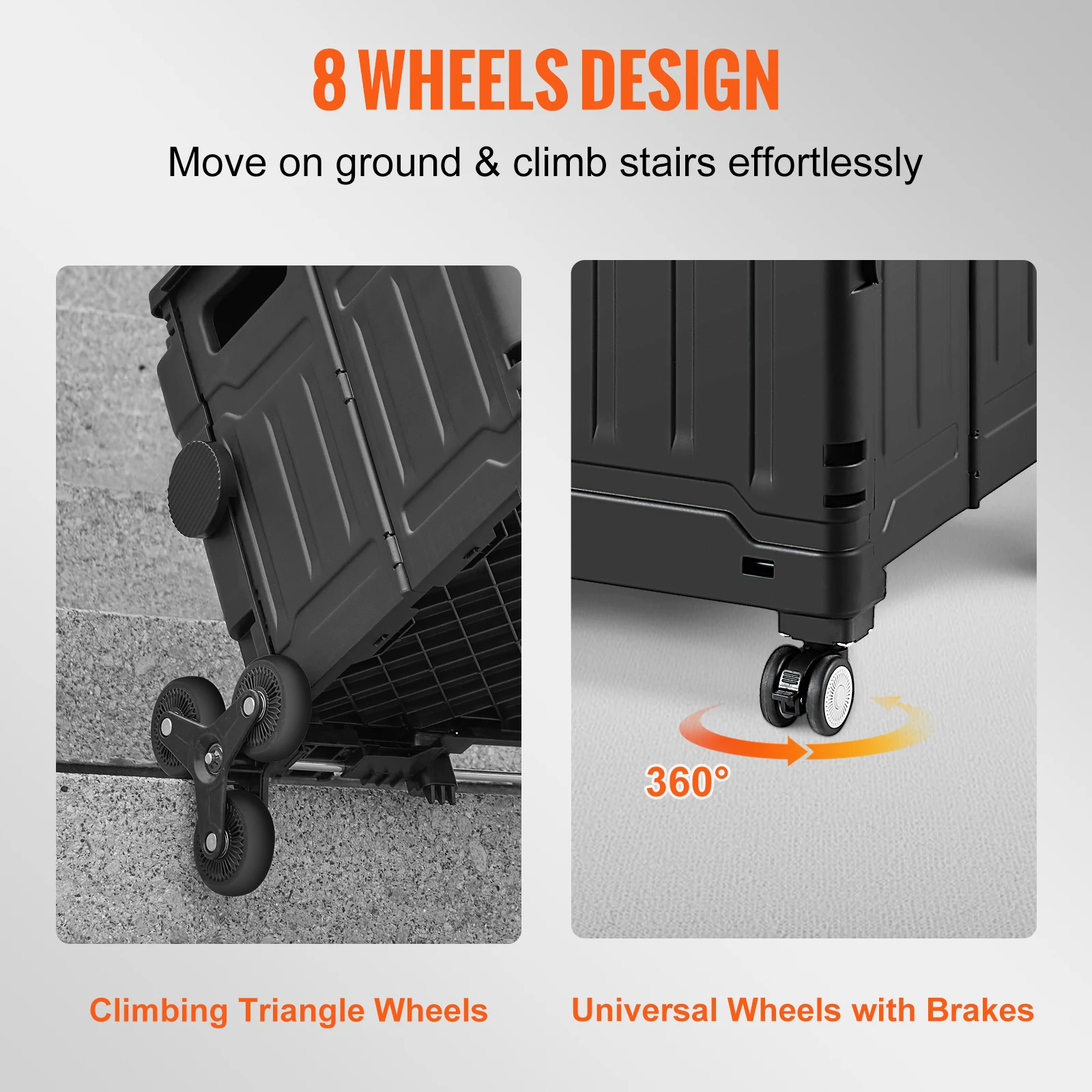 Rolling Storage Cart Folding Shopping Cart VEVOR Stair Climbing Cart 155lbs Outdoor Camping Trolley Portable Telescoping Handle&Lid