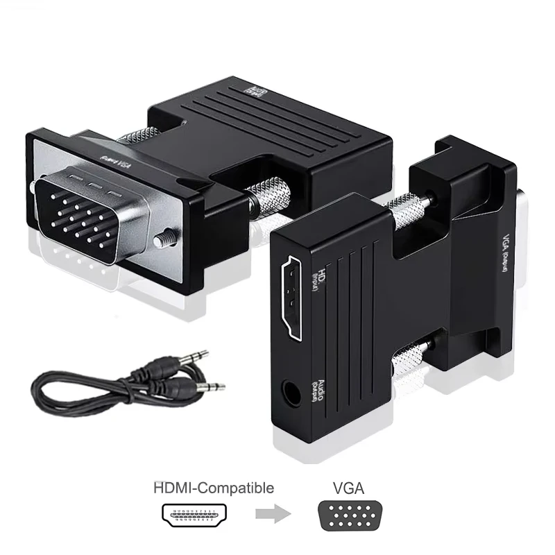 HDMI-VGA 어댑터 HD 1080P (3.5mm 오디오 케이블 포함) PC 노트북 TV 박스 프로젝터용 HDMI-VGA 변환기