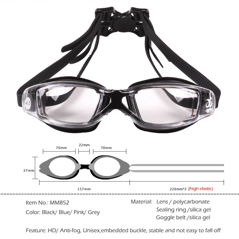 -1.5 To -8.0 Adult Myopia Silicone HD Clear Plating Anti Fog Swimming Goggles Eyewear Custom Different Degree For Left Right Eye 3
