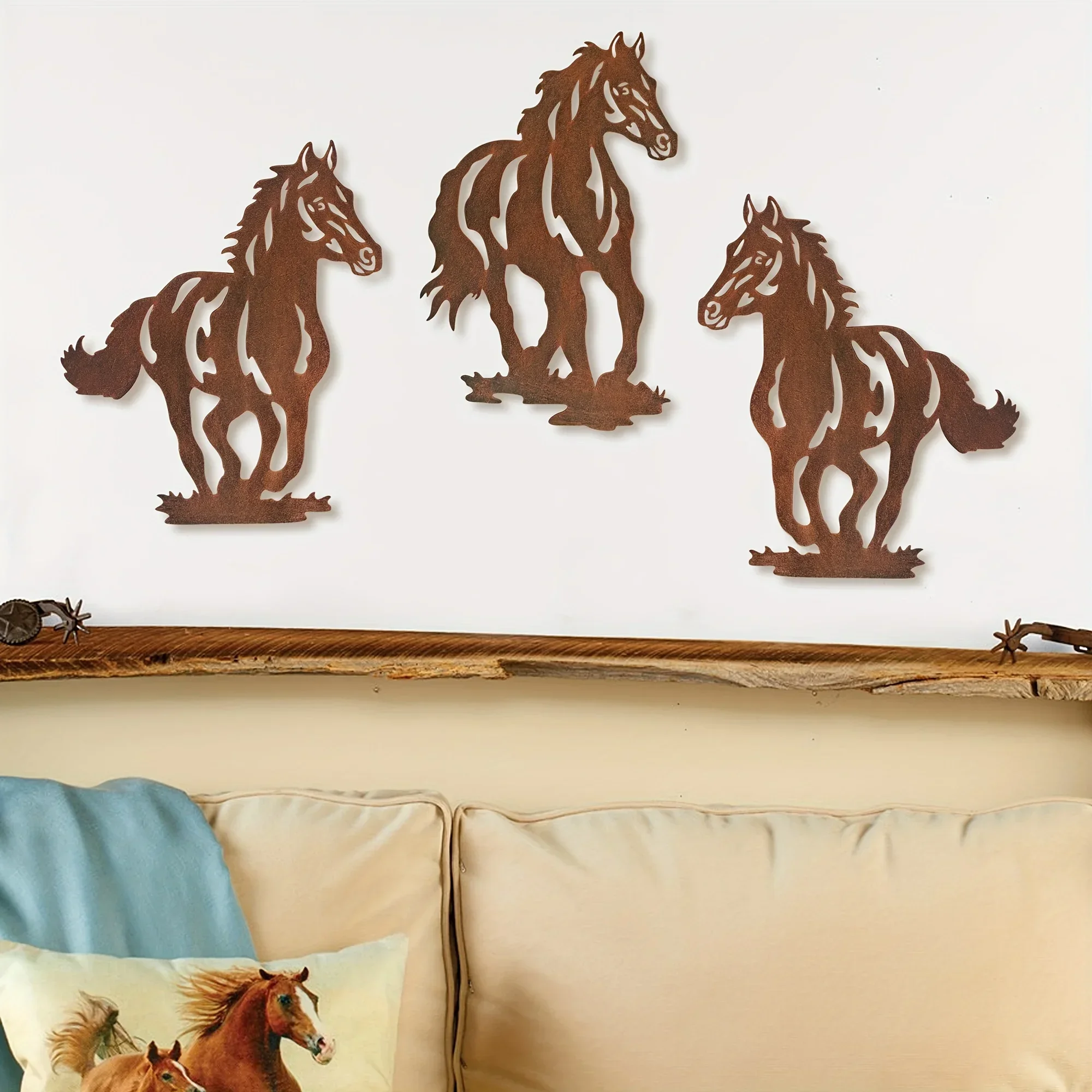 

Металлический Железный набор/3 шт., металлический домашний декор с лошадью, рустикальное Лаконичное украшение с лошадью в западном стиле, Настенное подвесное украшение для гостиной, спальни, ванной комнаты
