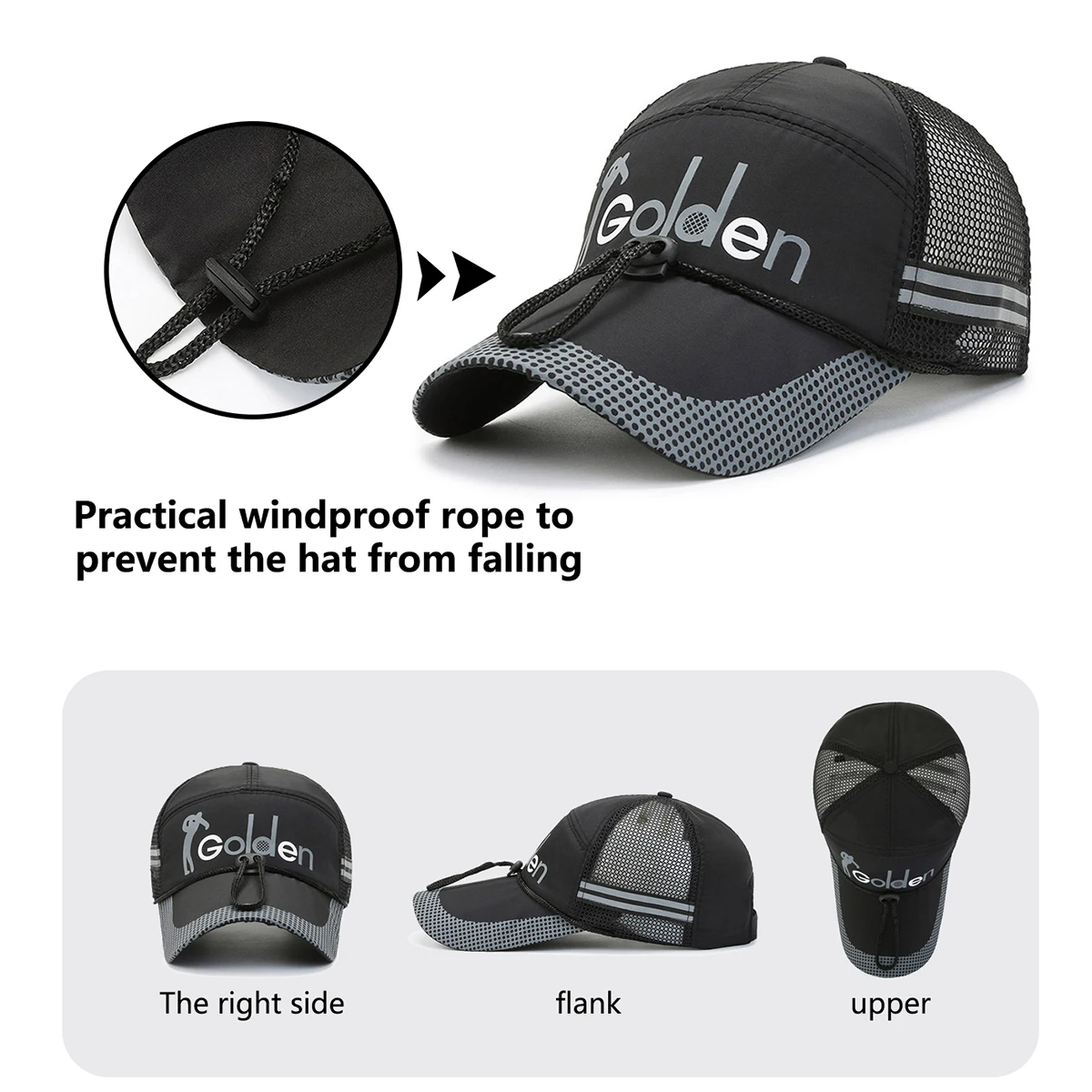 Baseball Cap Men's Summer 2025 New Wide Brim Hard Top Cap Big Head Circumference Hat with Breathable Mesh Free Hat Clip