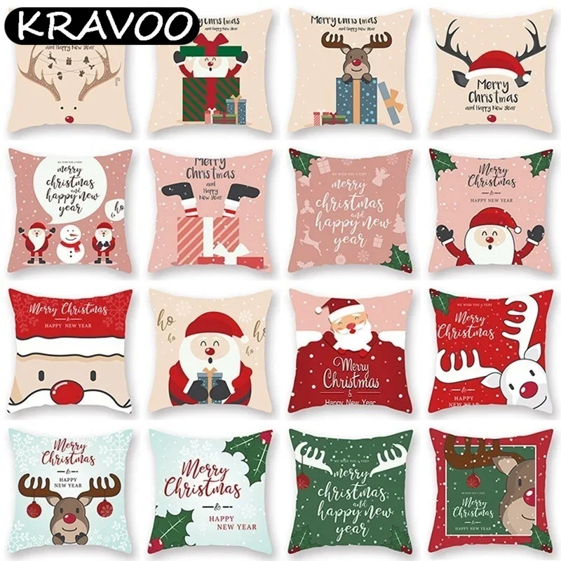 

Christmas Cushion Cover Santa Claus Elk Pillow Case Decoration For Home Christmas Ornaments New Year Navidad Funda Cojín 45x45cm