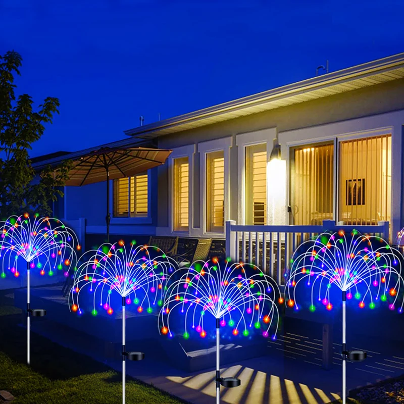 Solar Ground Lights Solar Fireworks Lights Solar LED Lights Solar Lights Lawn Lamp Garden Lighting Solar LED Pathway Lights Outdoor Waterproof Garden Decor Firework Fairy Solar Lawn Lamp For Patio Walkway Yard
