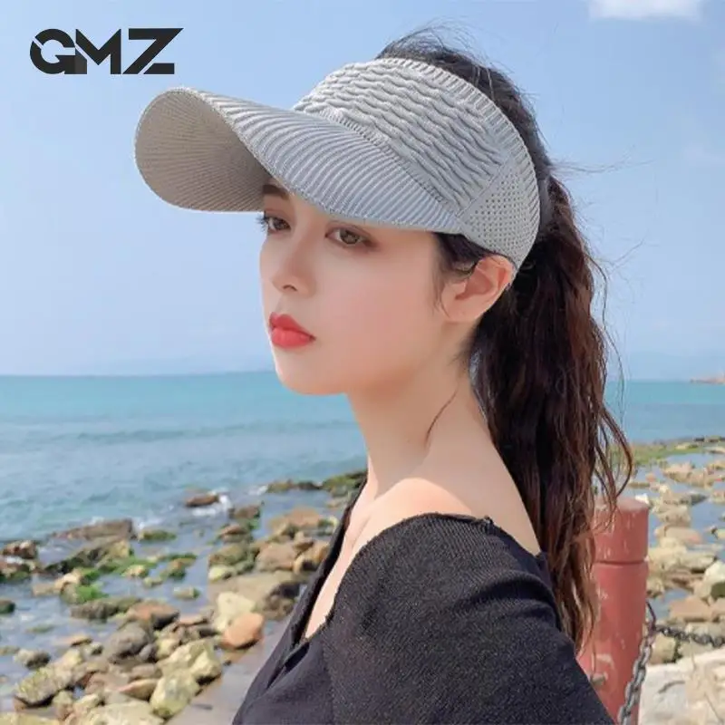 

Fashion Empty Top Folds Design Sunscreen Hat Large Brim Outdoor Hat Elastic Fabric Sports Summer Sun Cap For Women