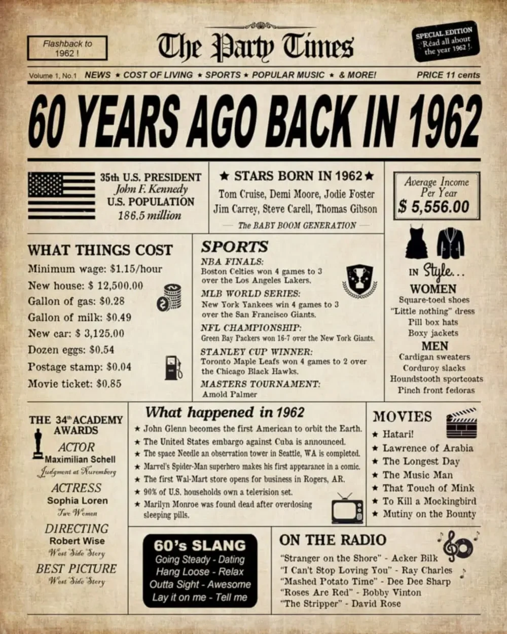 

Украшения на день рождения для женщин и мужчин, классический винтажный декор для стола, постер с карточкой на день рождения для мужчин и женщин 60 лет