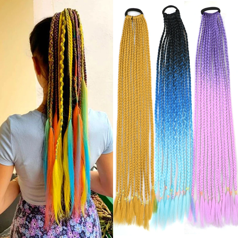 Synthetic Gradient Color Dirty Braided Ponytail 24inch 60CM Elastic Rubber Band Braiding Pony Tail Hair Extensions For Girls kris barras band the divine and dirty 1 cd