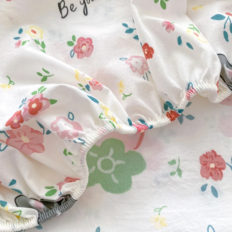 2025 New Bed Hat Print Cartoon Water Clouds Cotton Bedspread Student Mattress Cover Skin Friendly Full Wrap with Elastic Sheet 6