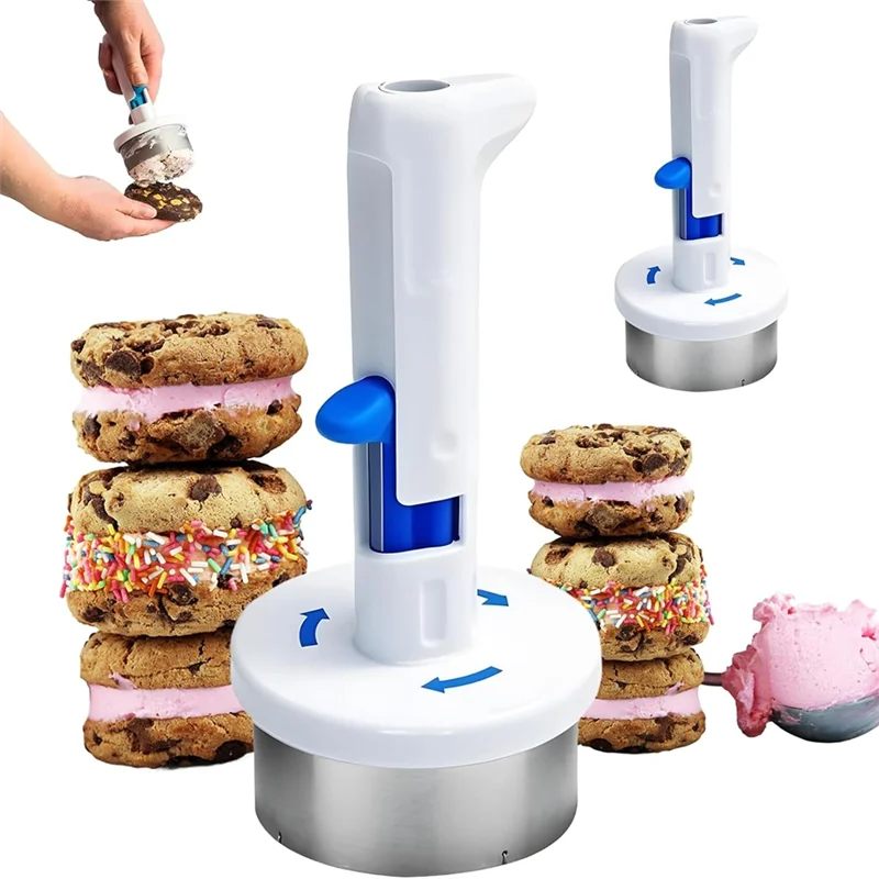 B59B-Stainless Steel Ice Cream Sandwich Maker Scoop One-Handed DIY Ice Cream Cookie Sandwich Maker Spoon