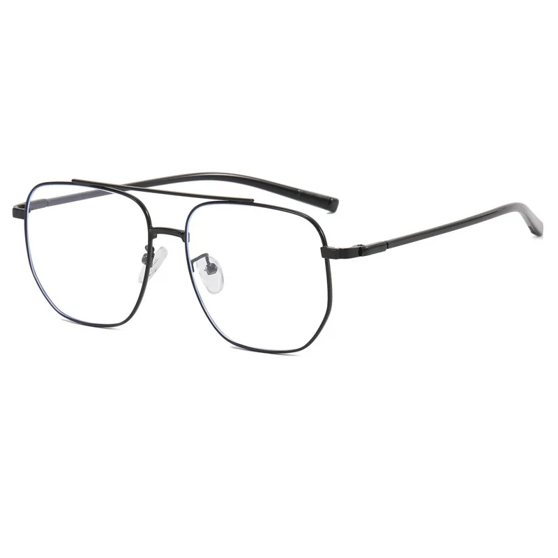 Sleek Blue Light Blocking Fashion Eyeglasses with Metal Double Bridge and Large Frame