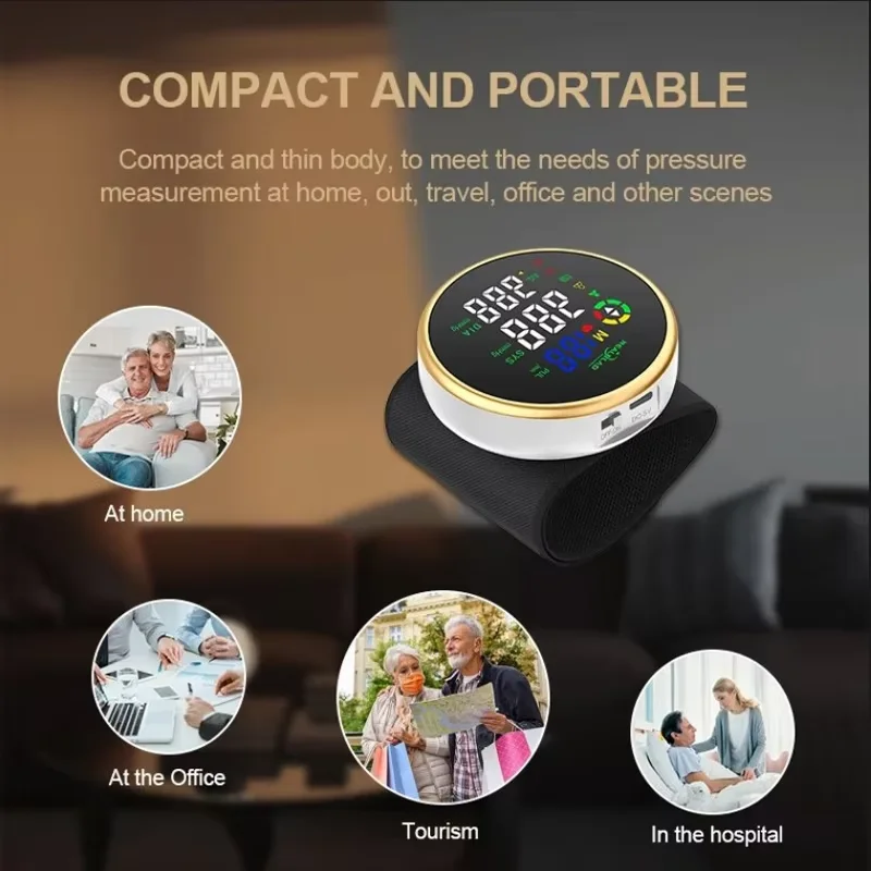 New Wrist Blood Pressure Monitor Intelligent Voice HeartRate Blood Pressure Monitor LED Digital Screen Rechargeable Home Medical