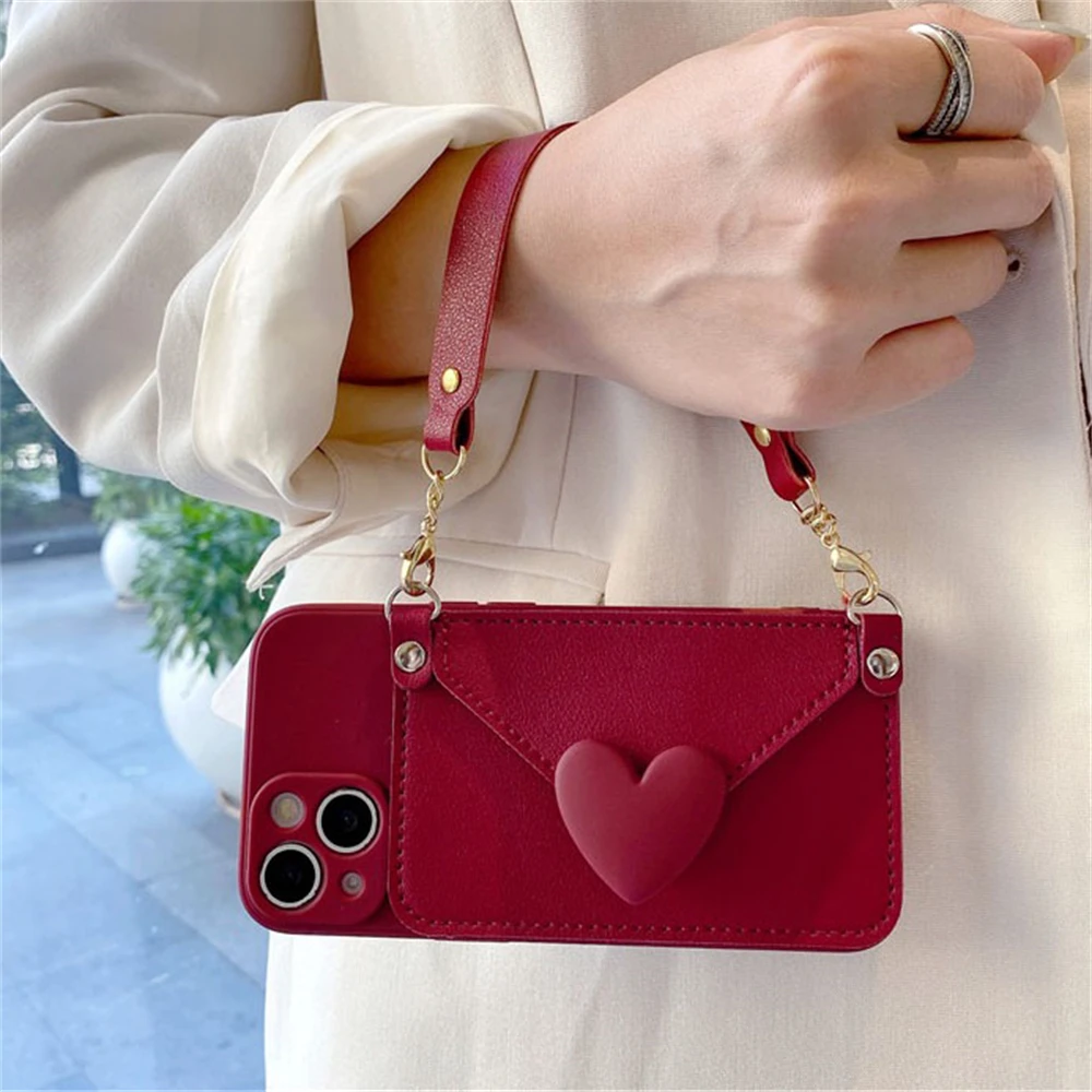 Korean Crossbody Lanyard Necklace Strap Holder 3D Love Heart