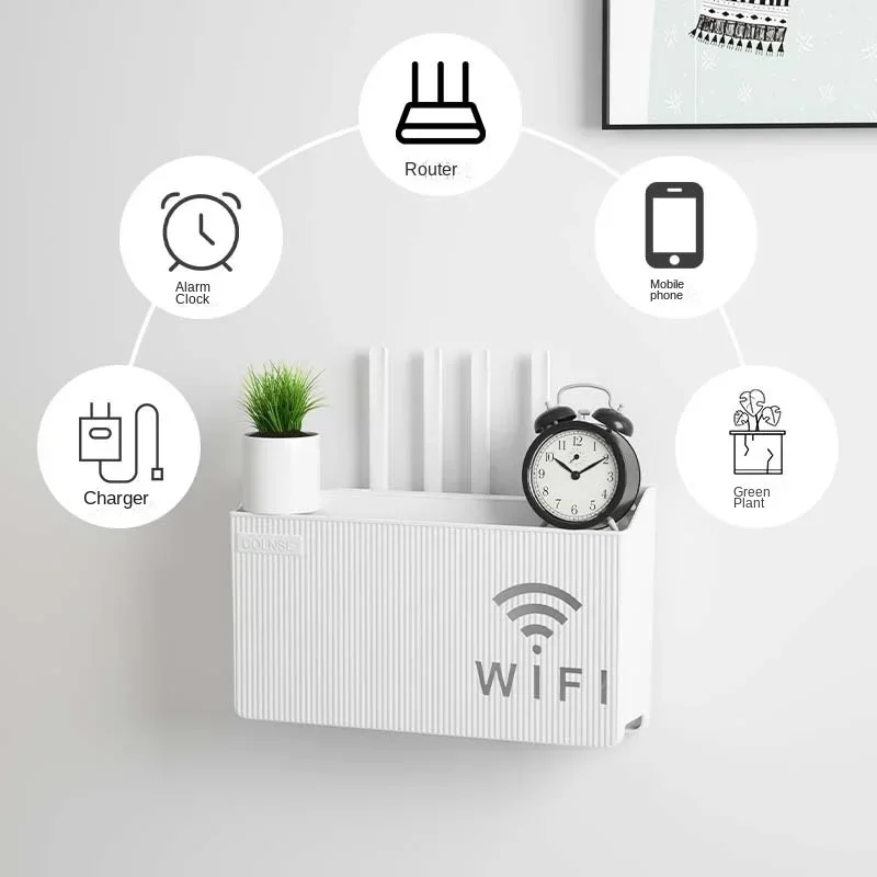 ABS Plastic Wireless Wifi Router Shelf Wall Mounted Storage Box Router Rack Cable Power Bracket Organizer Box for Living Room