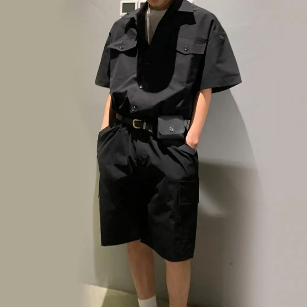 Male Fashion Leather Belt Bag Cargo Overalls Streetwear Jumpsuits For Men Women
