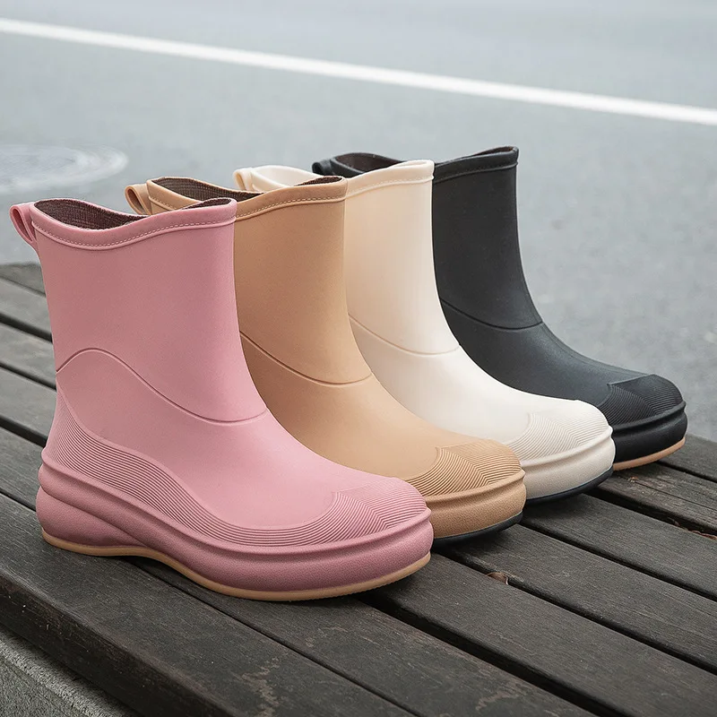 Fashionable Short-tube Rain Boots Waterproof Non-slip Wear-resistant Rain Boots Women's Work Garden Shoes Outdoor Wading Shoes