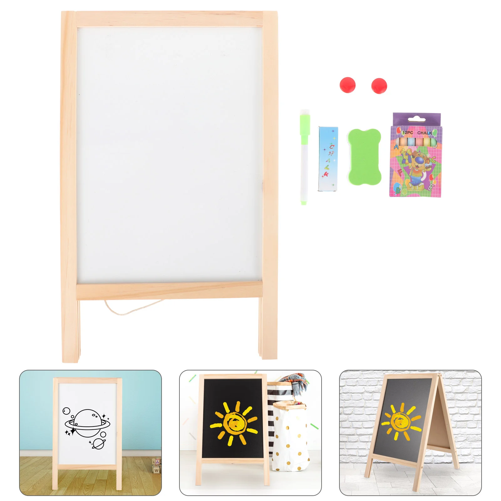 цена 1 Set of Double Sided Chalk Board Children Whiteboard Writing Board Freestanding Chalk Board for Kids