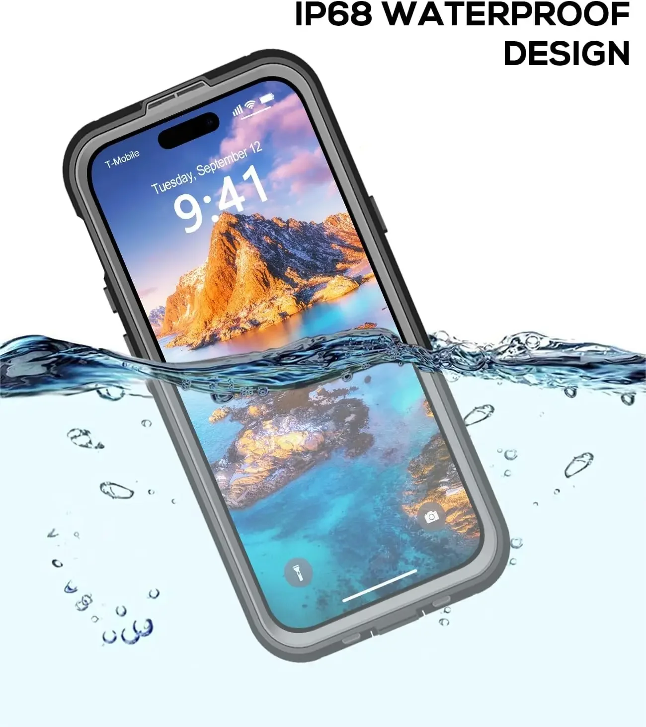 IP68 transparent waterproof and shock-proof case for iPhone 15 14 Plus 13 Pro Max Built-in screen Lens Protector Full body case