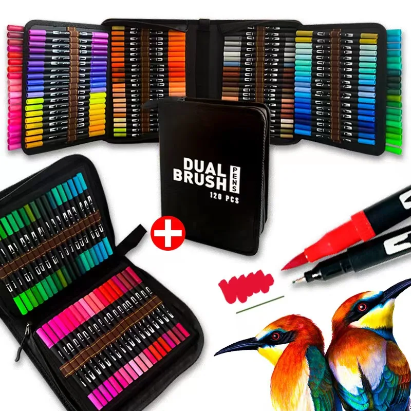 

60/72/100/120pcs Watercolor Art Markers Brush Pen Dual Tip Fineliner Drawing for Calligraphy Painting Colors Set Art Supplies
