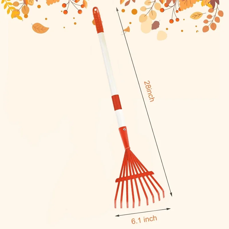 1PCS Kids Rakes for Leaves,Child Size Garden Rake Childrens Lawn with Detachable Hardwood Handle(RED)