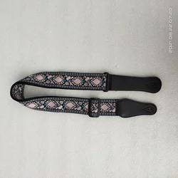 Vibrant Embroidered Cotton Guitar Strap - Extra Wide Adjustable Shoulder Belt (E - pink)