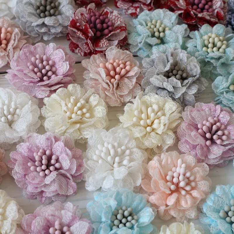 Handmade Lace Fabric Daisy Flowers for DIY Accessories and Decorations - Set of 10, 3CM