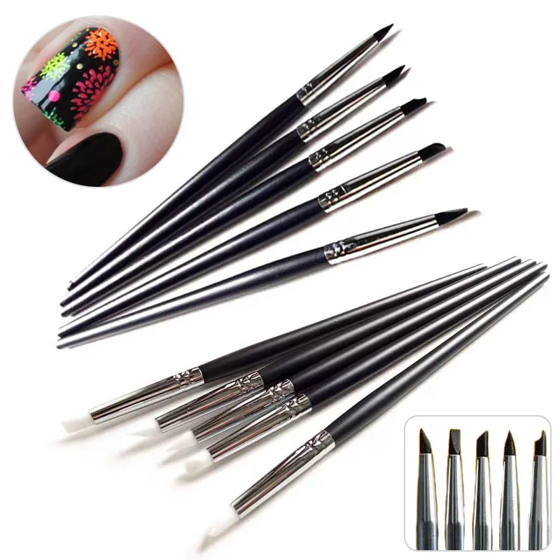 5Pcs/Set Silicone Nail Art Pen Brush UV Gel Polish Tip 3D Image DIY Dotting Polish Brushes Sculpture Pen DIY Manicure Tool