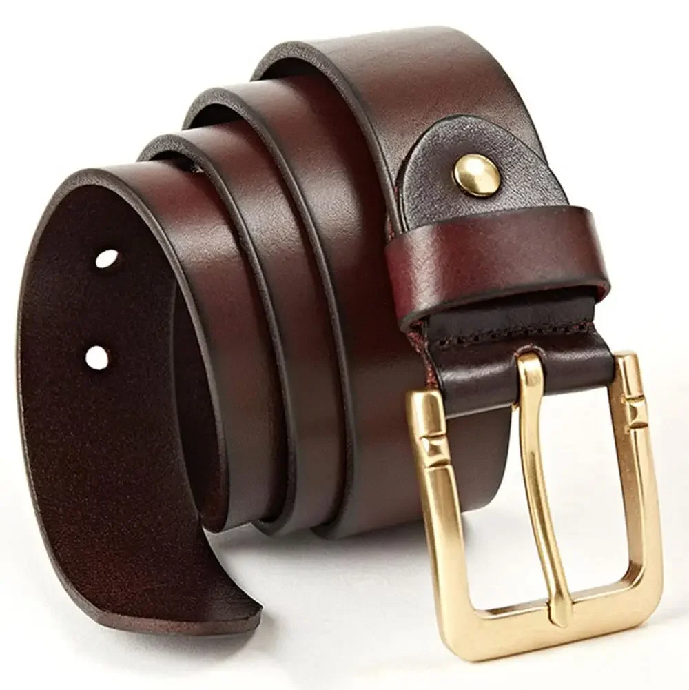 3.8cm Width Retro Design Brass Pin Buckle Metal Belt Men Jeans Accessories Top Quality Solid Cowhide Leather Designer Belts