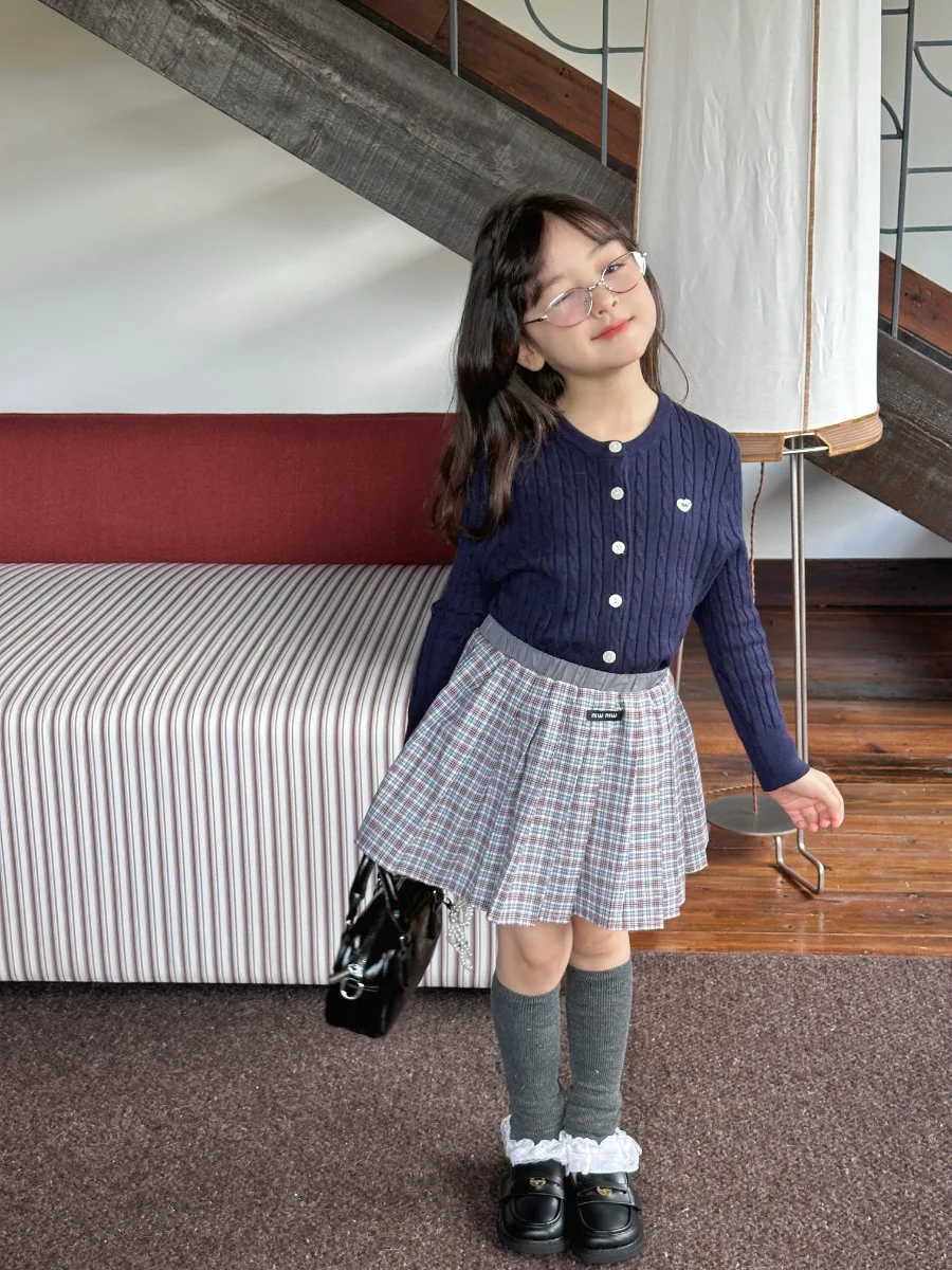 2025년 가을 아동복 한국 니트 스웨터 여아용 봄 가을 니트 가디건 긴팔 스웨터 코트