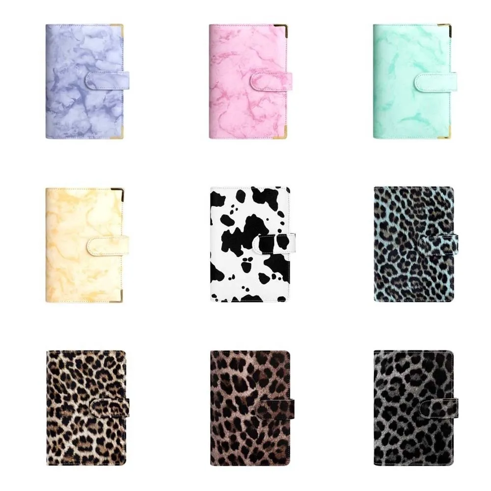 Mini raccoglitore per risparmio di denaro A6 in similpelle, buste per contanti, mini raccoglitore per budget, stampa marmorizzata/leopardo, resistente agli strappi - immagine 6