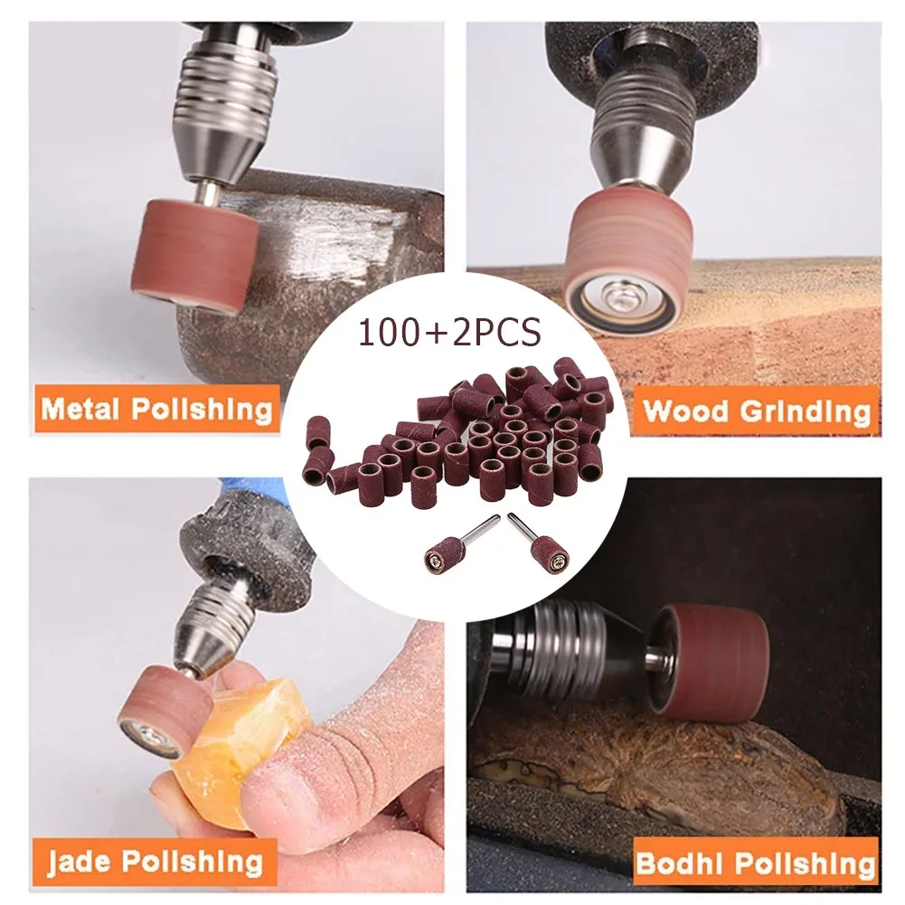 

100pcs Sanding Drum Set 320 Grit Drum Sanding Bands Sleeves + 2pcs Mandrels Sandpaper Rotary Tool For Wood Polishing