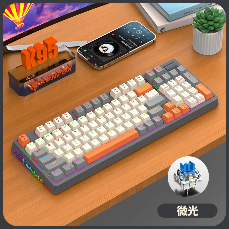 Wireless Mechanical Keyboard 96 Keys 100% Layout Spanish Russian Korean Arabic Mechanical Keyboard Bluetooth RGB K95 2000mAh