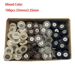 Versatile Polishing Brushes Set - Soft and Hard Abrasive Buffing Wheels with 2.35mm Shank for Jewelry and Craft Tools (100pcs 25mm Mixed)