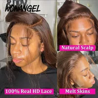 Wow ange couleur marron chocolat 13x6 HD dentelle avant perruque droite perruques sans colle perruque de cheveux humains Weargo perruque fondre peau pour femme 2