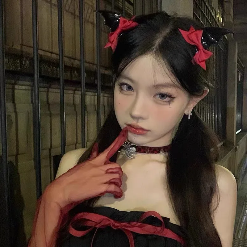 2 Stück Dämonen-Fledermaus-Clip, Gothic-Halloween-Kostümzubehör, flippige Schleife, Kopfbedeckung für Foto, Cosplay, kreative Outfits