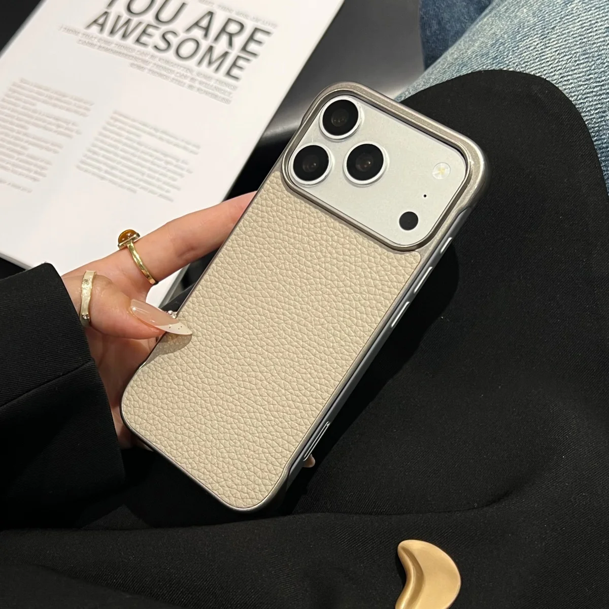 Luxury Lychee Leather Frameless Shockproof Phone Case - Ultra Thin Solid Color Cover