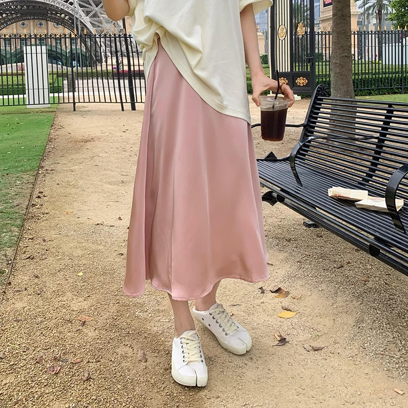 High Waist Pregnancy Skirts Solid Color Spring Summer Maternity A-Line Skirts Ankle-length Pregnant Woman Long Loose Belly Skirt