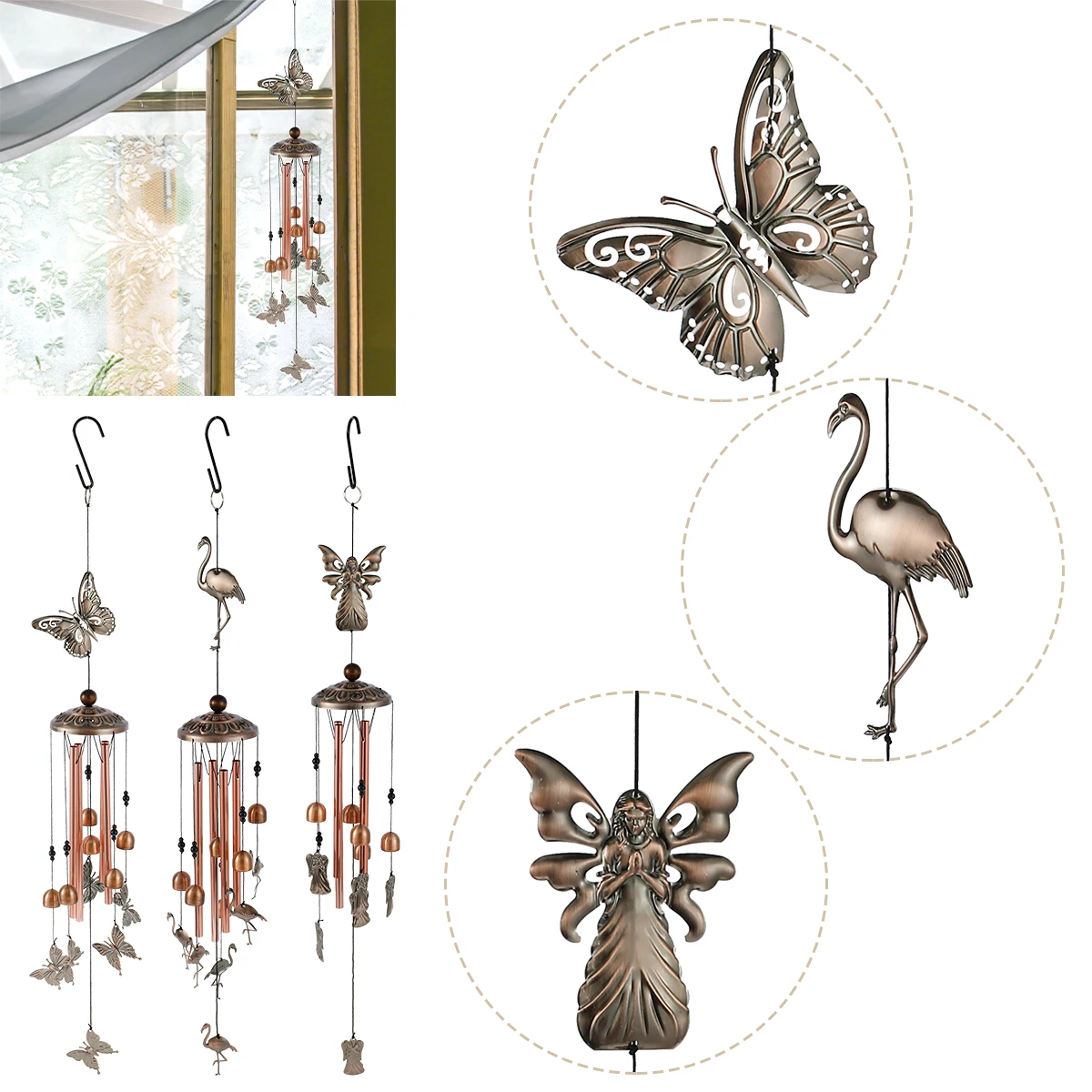 

Metal Tube Wind Chime Memorial Butterfly Wind Chime Decorative Large Flamingo Angel Windchimes Gift Creative Hanging Art Wind
