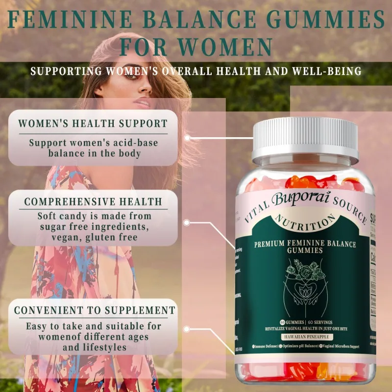Premium Feminine Balance Gummies - Regulate Physiological Balance, Promote Digestion, Enhance Immunity - 60pcs